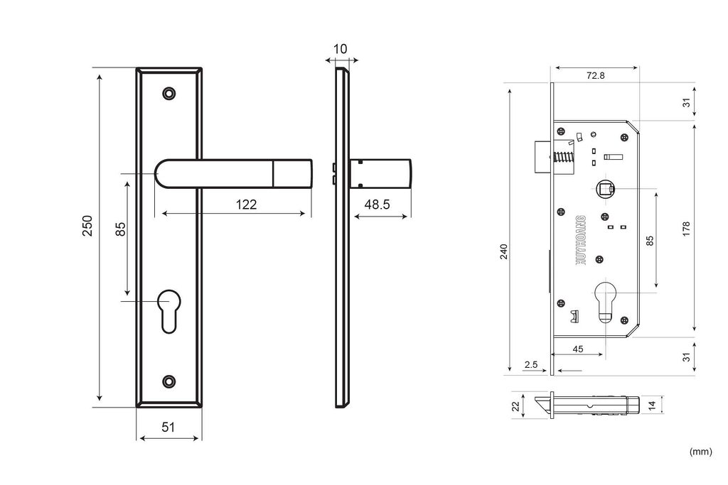 Kích thước khóa EX 8510