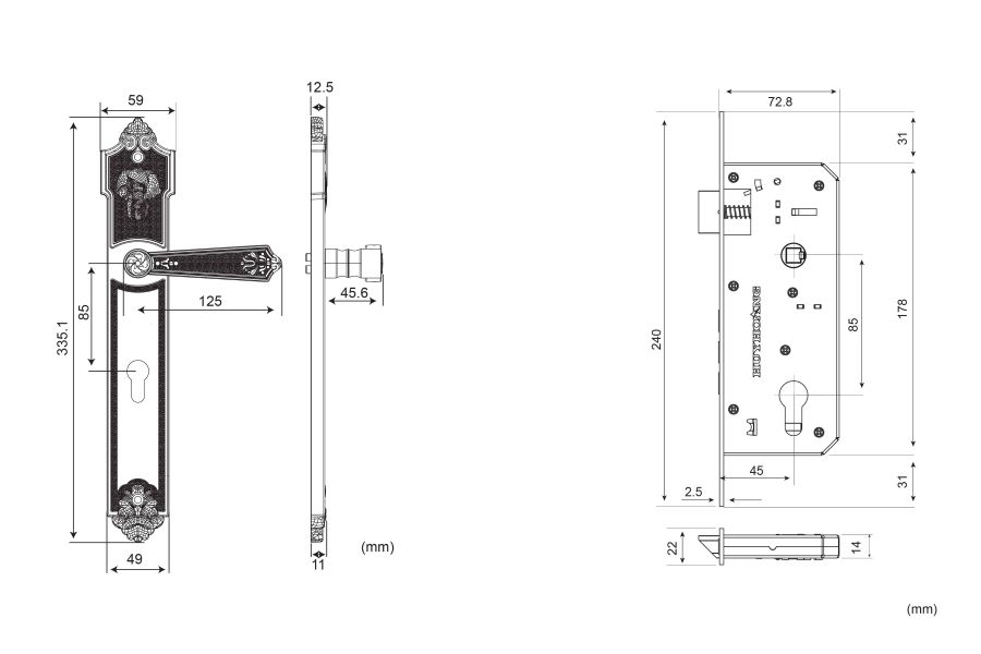 Kích thước khóa HC 8562