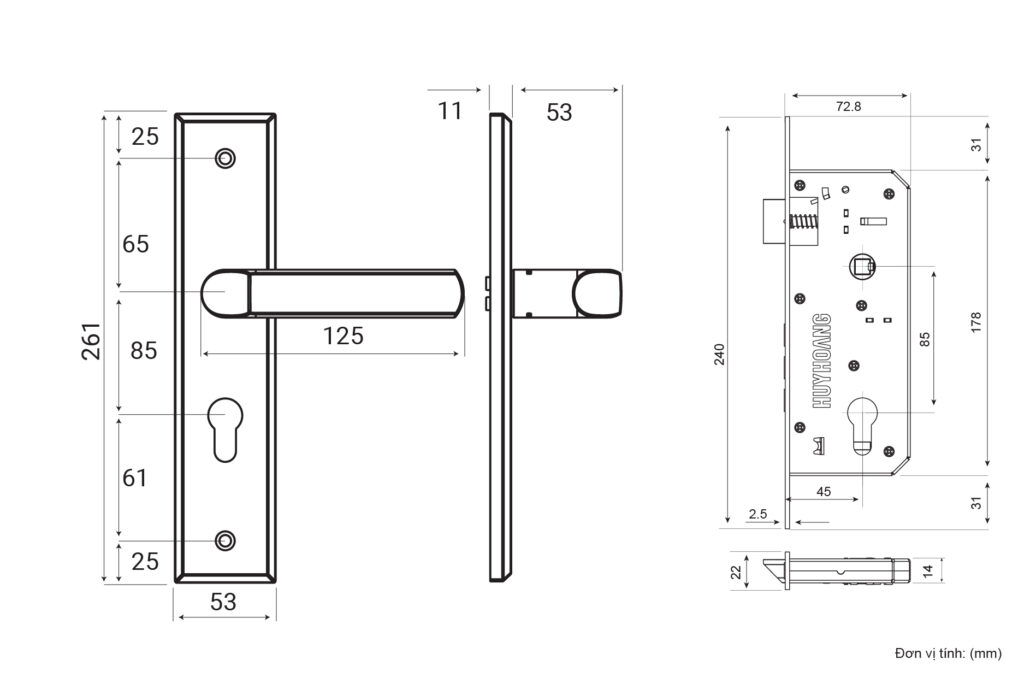 Kích thước khóa SS 8533