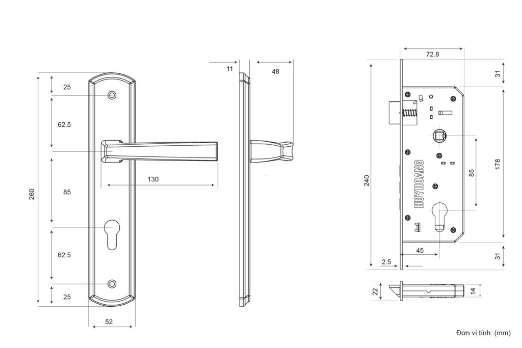 Kích thước khóa SS 8568