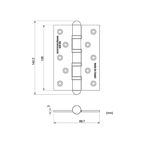 Kích thước bản lề lá inox 304 01