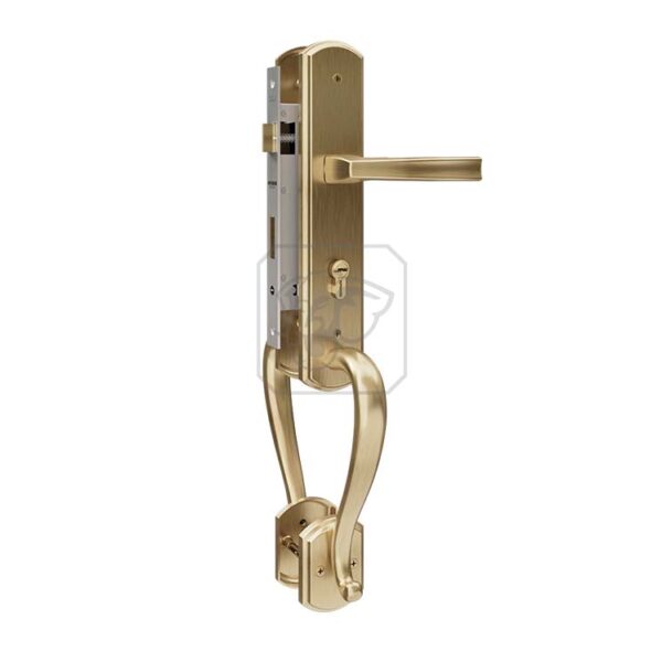 Khóa cửa đại sảnh HCX 8568DS làm bằng đồng, bề mặt đồng xước, thiết kế hiện đại